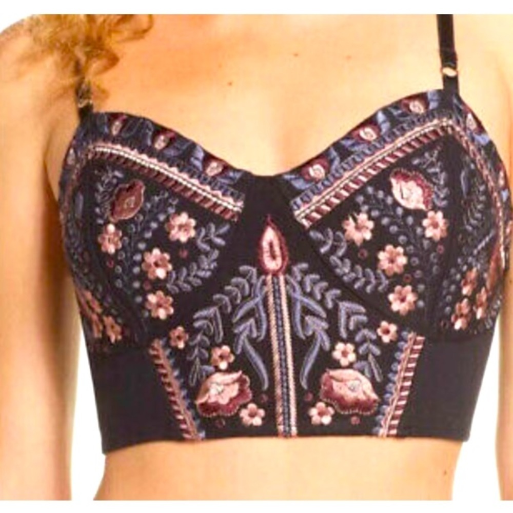 Free People Emilia Soft bra Black Embroidered Size Small